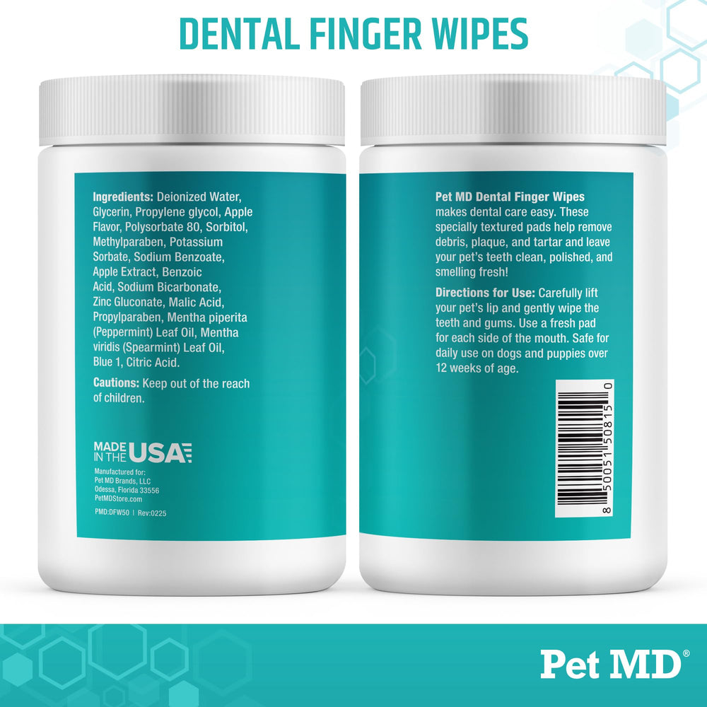 Pet MD toallitas abiertas mostrando material texturizado y uso inmediato