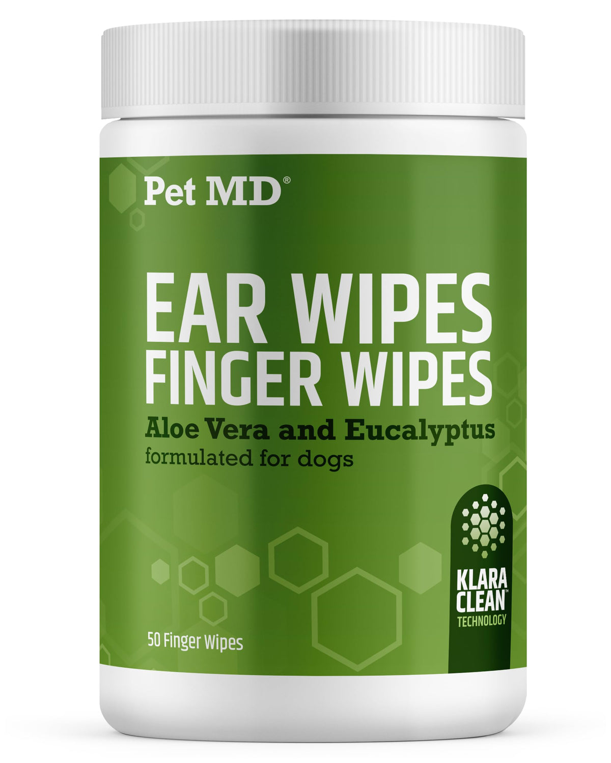 Pet MD paquete frontal mostrando 50 toallitas para limpieza eficaz