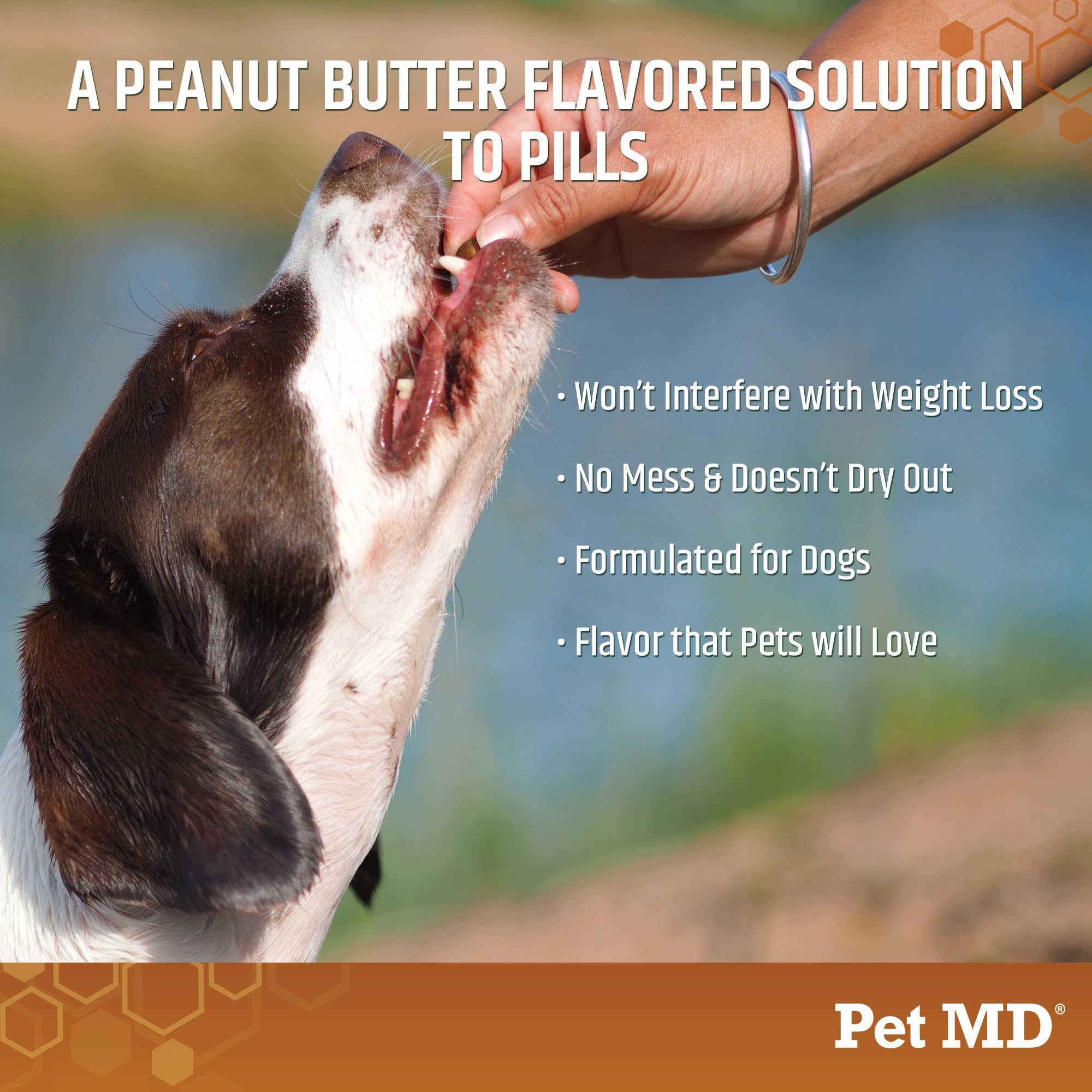 Pet MD etiqueta con ingredientes y beneficios para control de calorías
