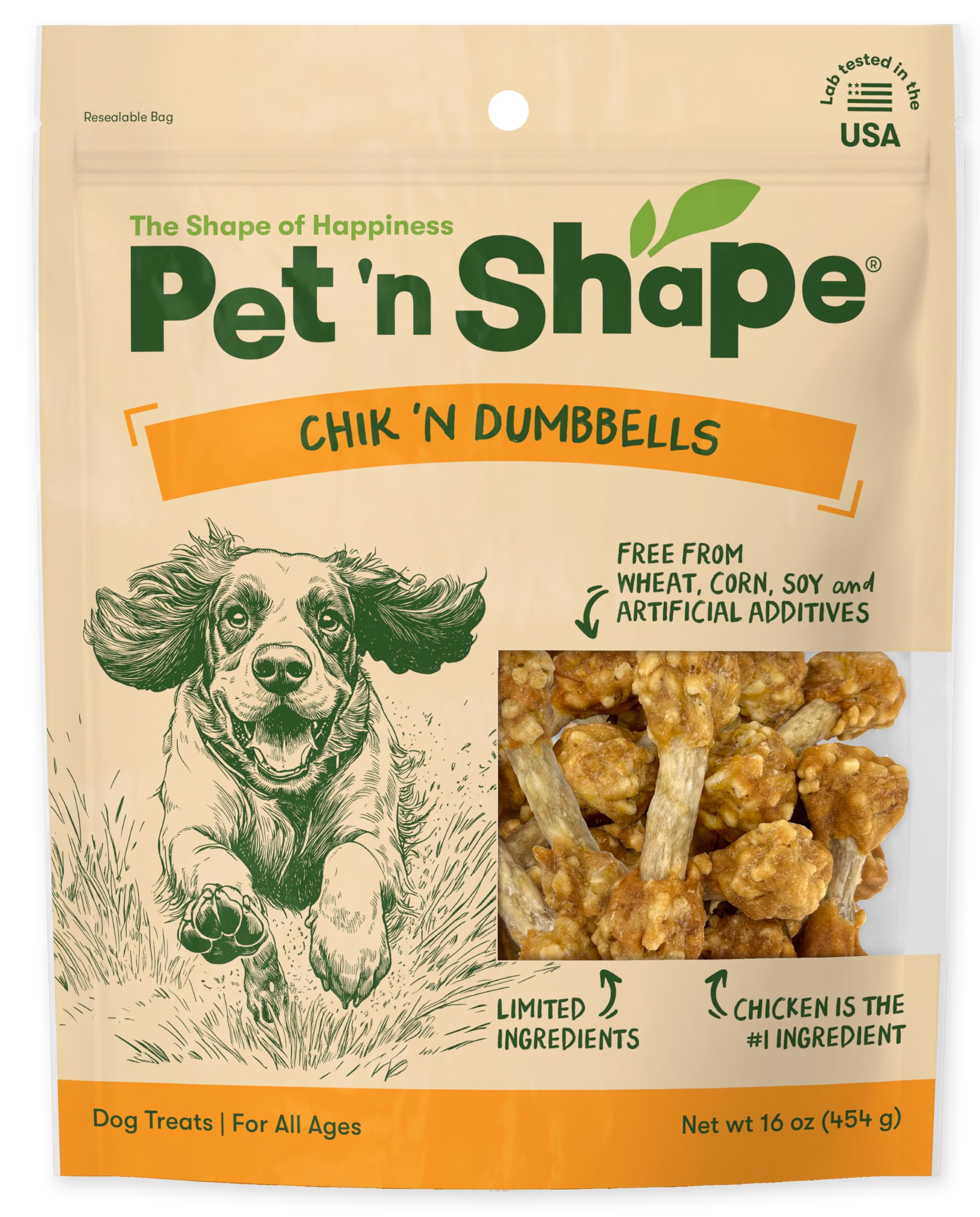 Pet 'n Shape frente del paquete mostrando formato resealable y beneficio frescura
