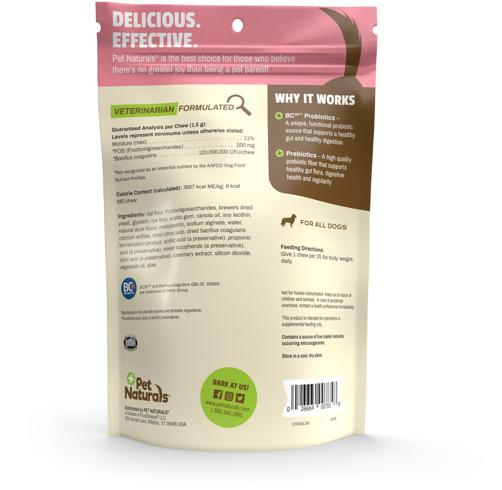 Pet Naturals masticable junto a juguete para comparar escala, práctico para razas grandes