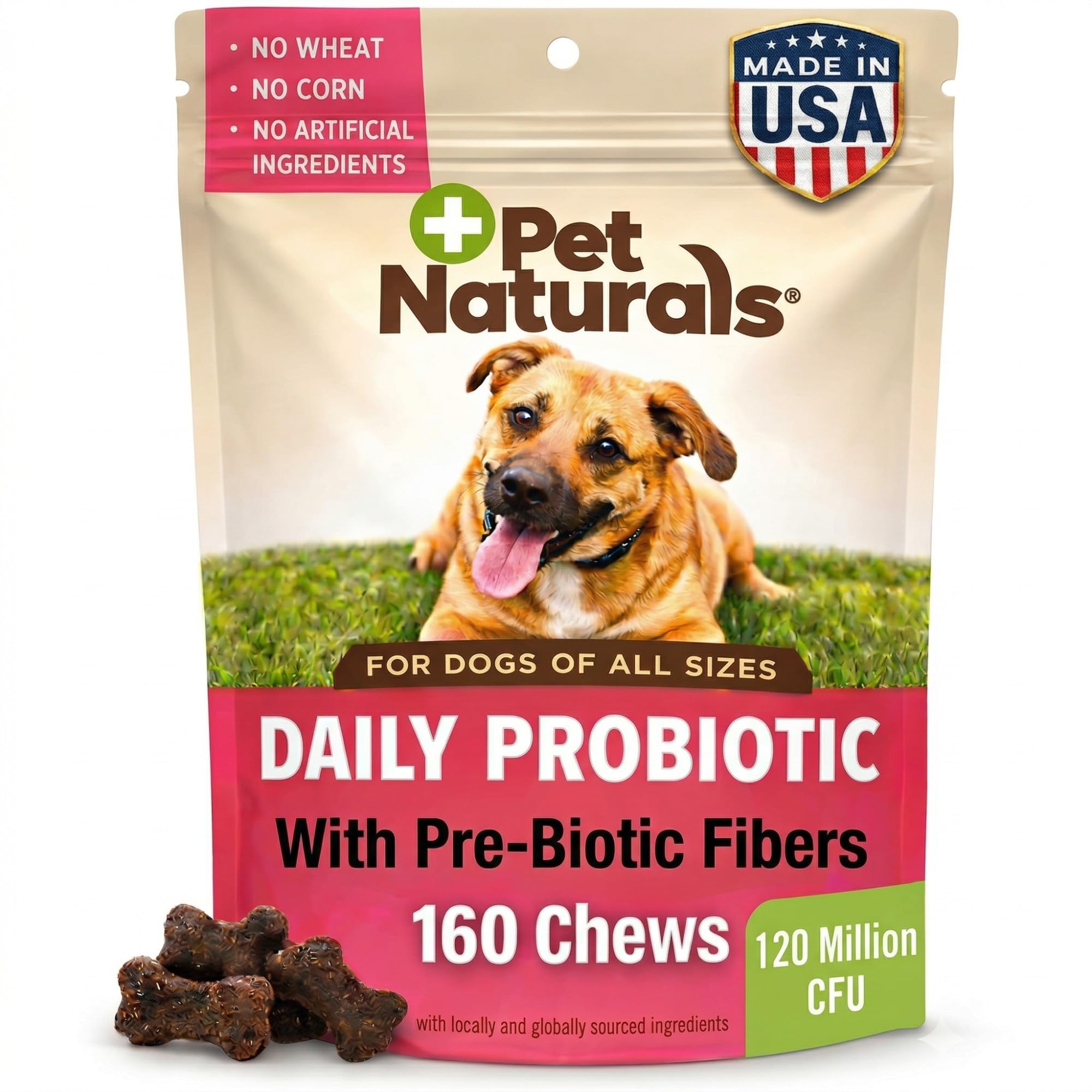 Pet Naturals empaque frontal mostrando bolsa y cuenta de unidades, confianza y valor