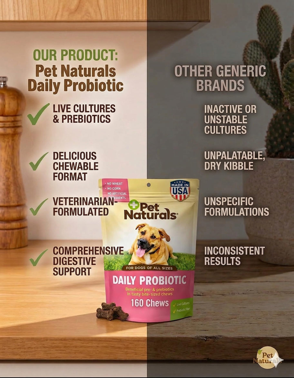 Pet Naturals perro aceptando masticable, beneficio administración sencilla y gusto