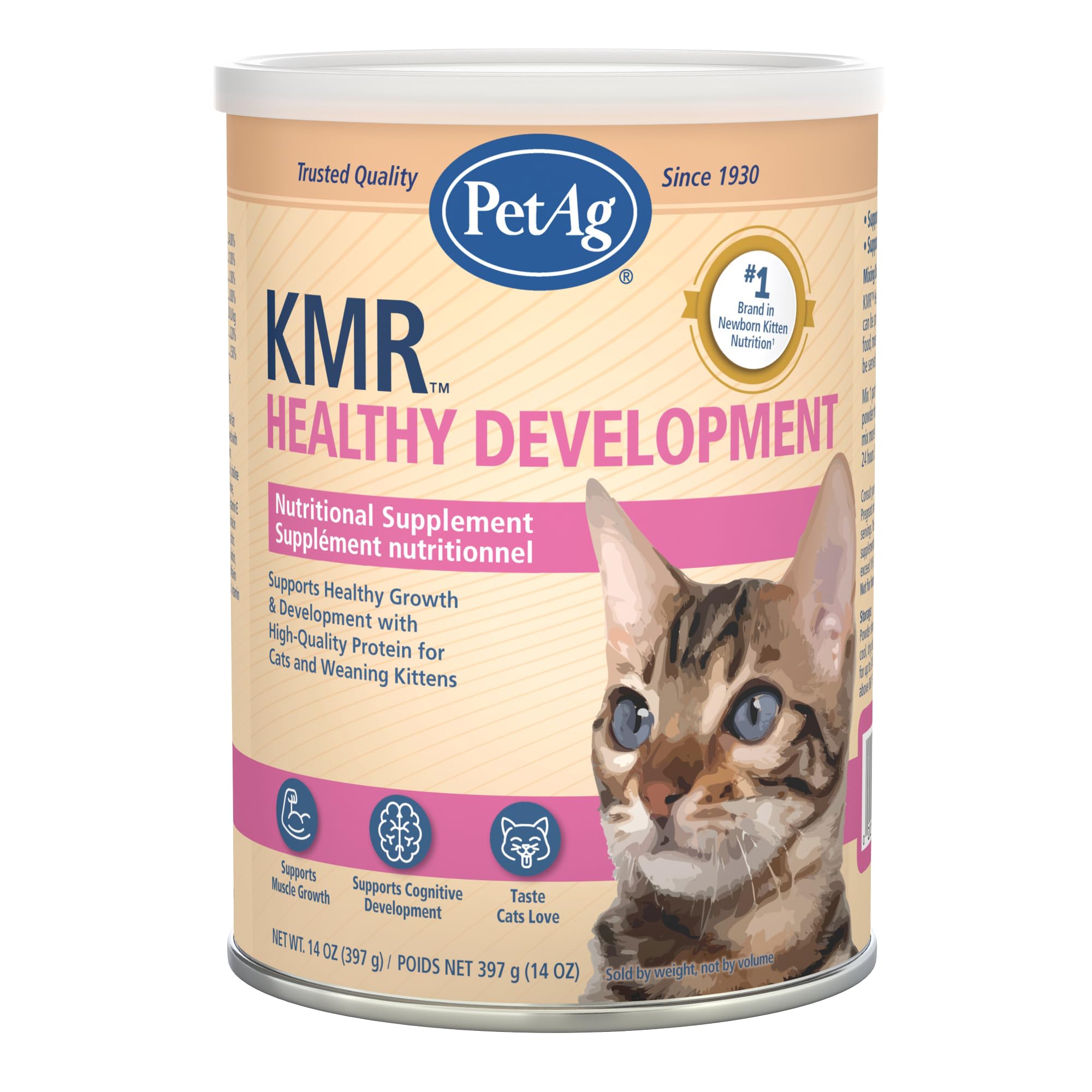 PetAg KMR envase frontal 14 oz mostrando presentación y facilidad de uso