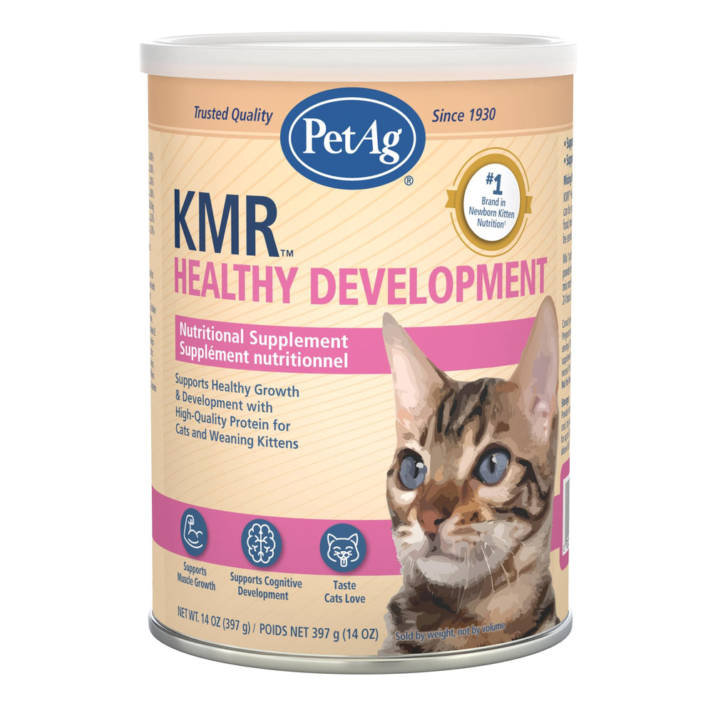 PetAg KMR envase frontal 14 oz mostrando presentación y facilidad de uso