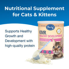 PetAg KMR en tazón y gatito comiendo, facilitando transición al sólido