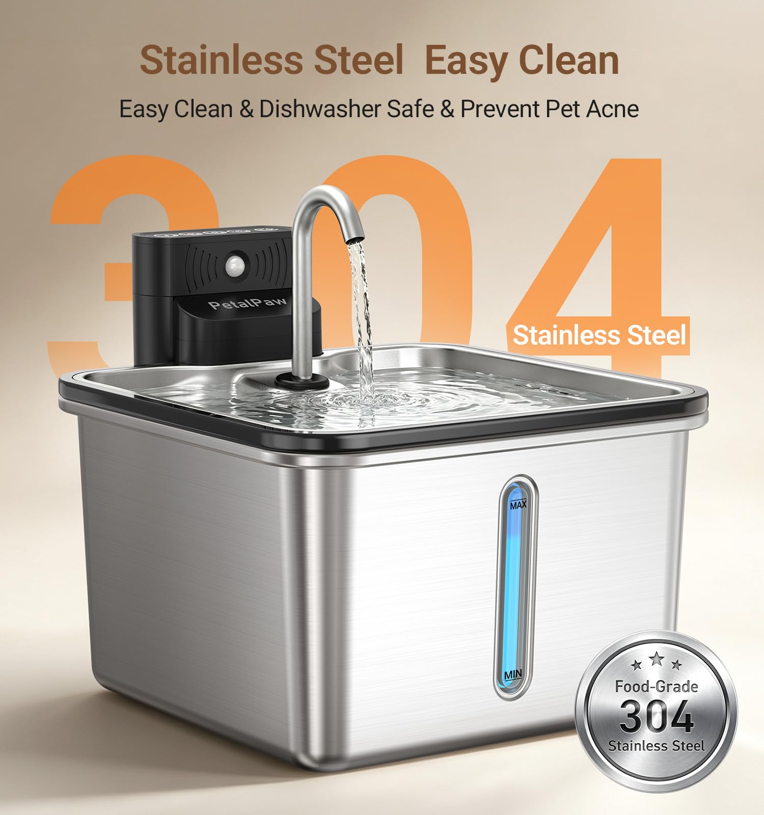 PETALPAW stainless parts on dishwasher rack for easy sanitary cleaning