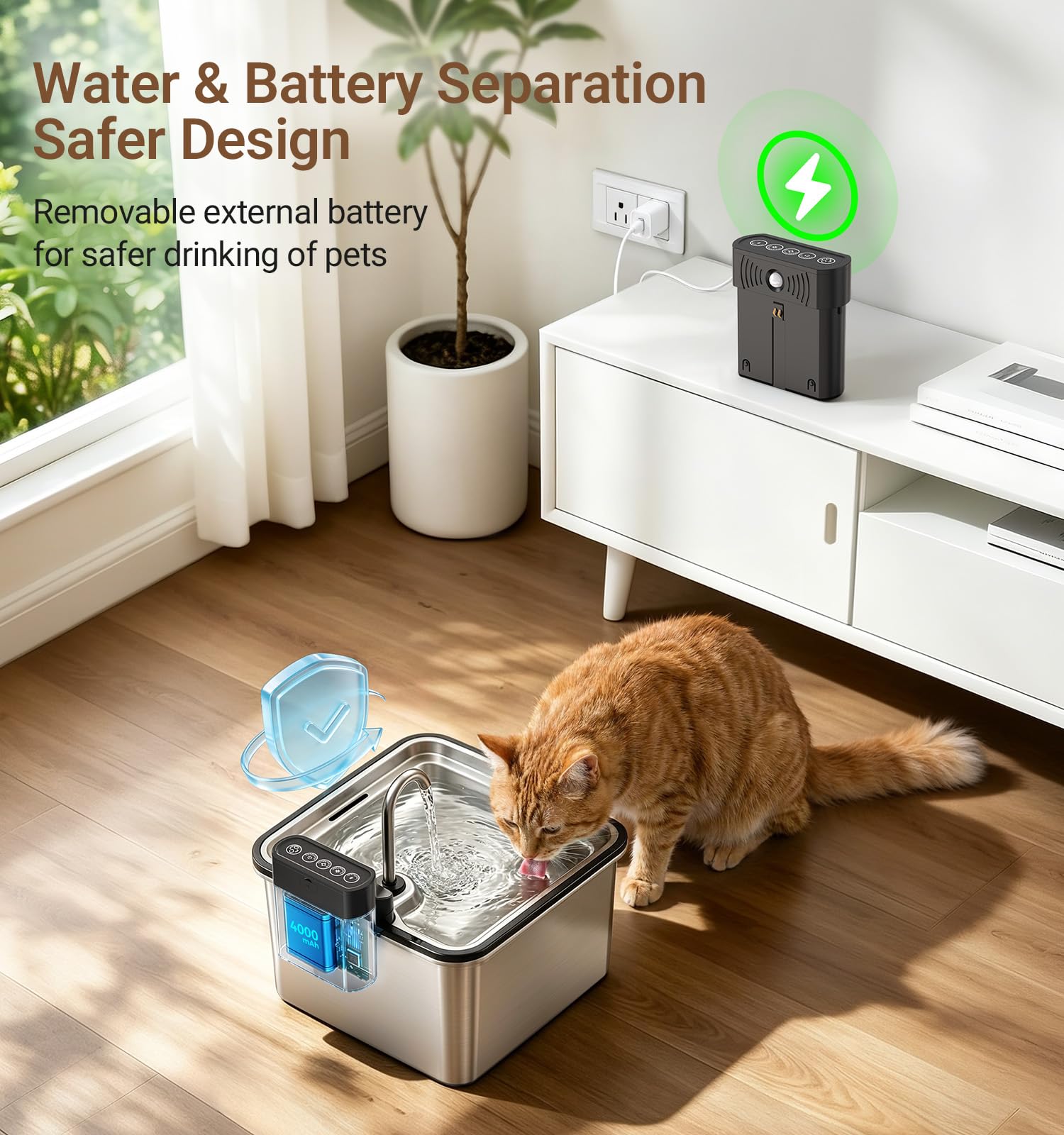 PETALPAW external battery detached for safe dry charging and convenience