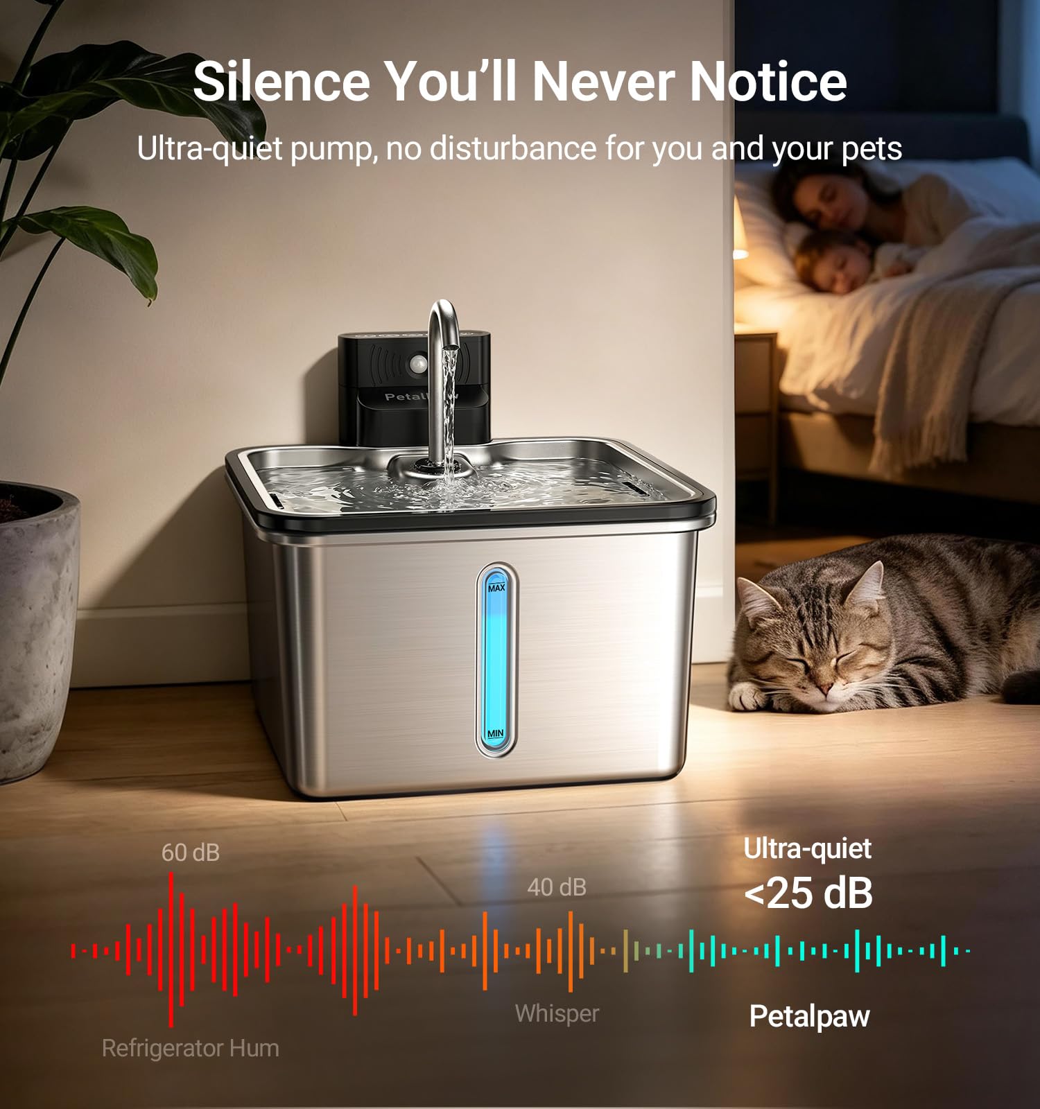 PETALPAW next to cat for scale shows compact capacity and household fit