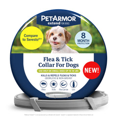 PetArmor collar frontal en empaque mostrando duración y beneficio