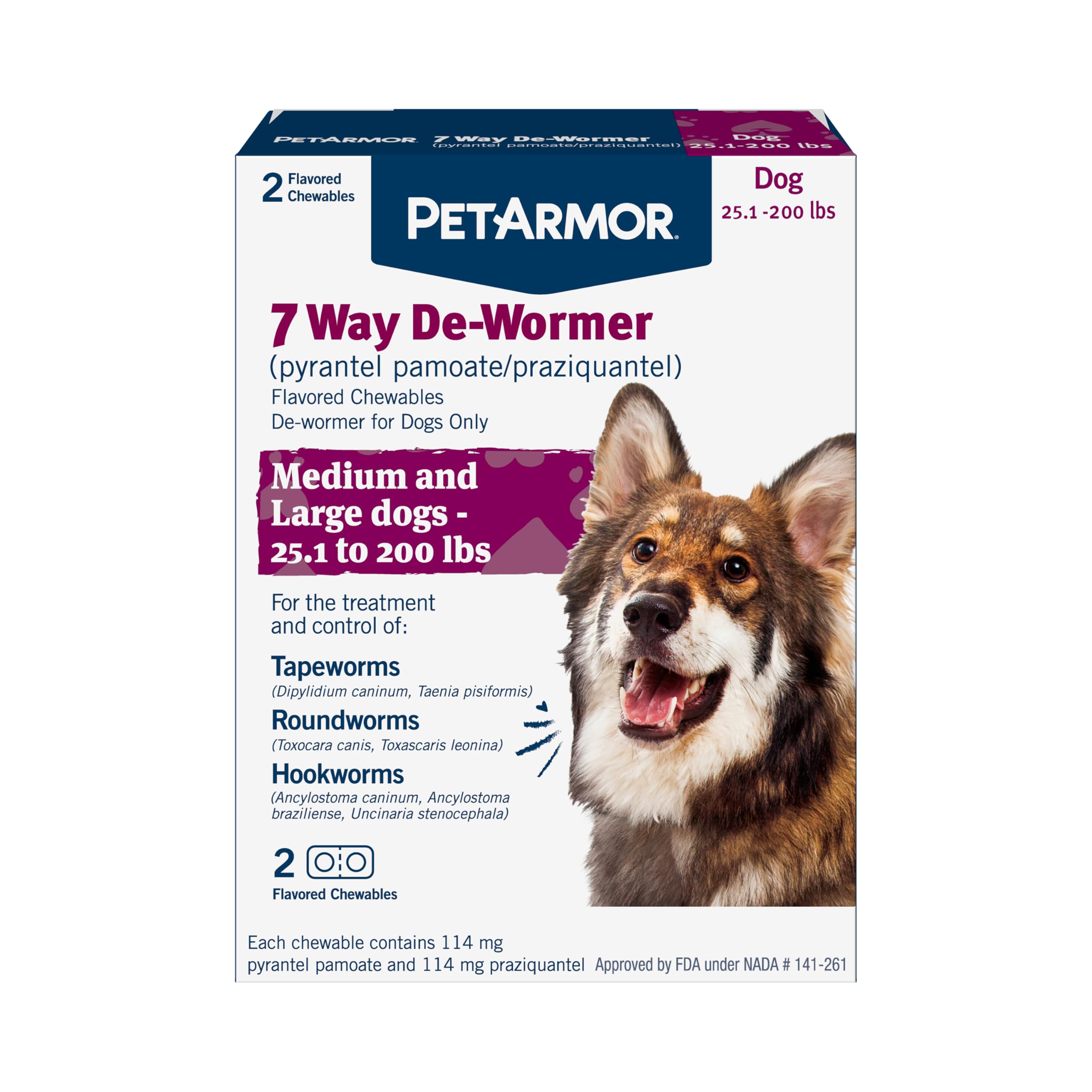 PetArmor empaque frontal mostrando tabletas masticables y beneficio práctico