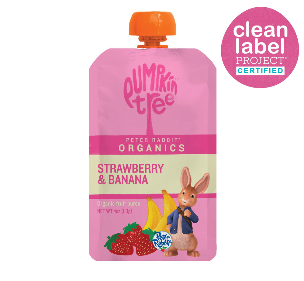 Pumpkin Tree Peter Rabbit Organics en mesa familiar, snack orgánico para niños