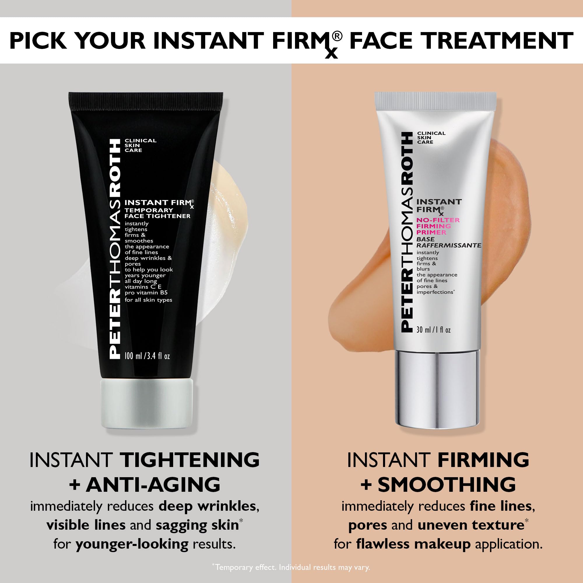 Peter Thomas Roth comparación antes y después con efecto de alisado visible