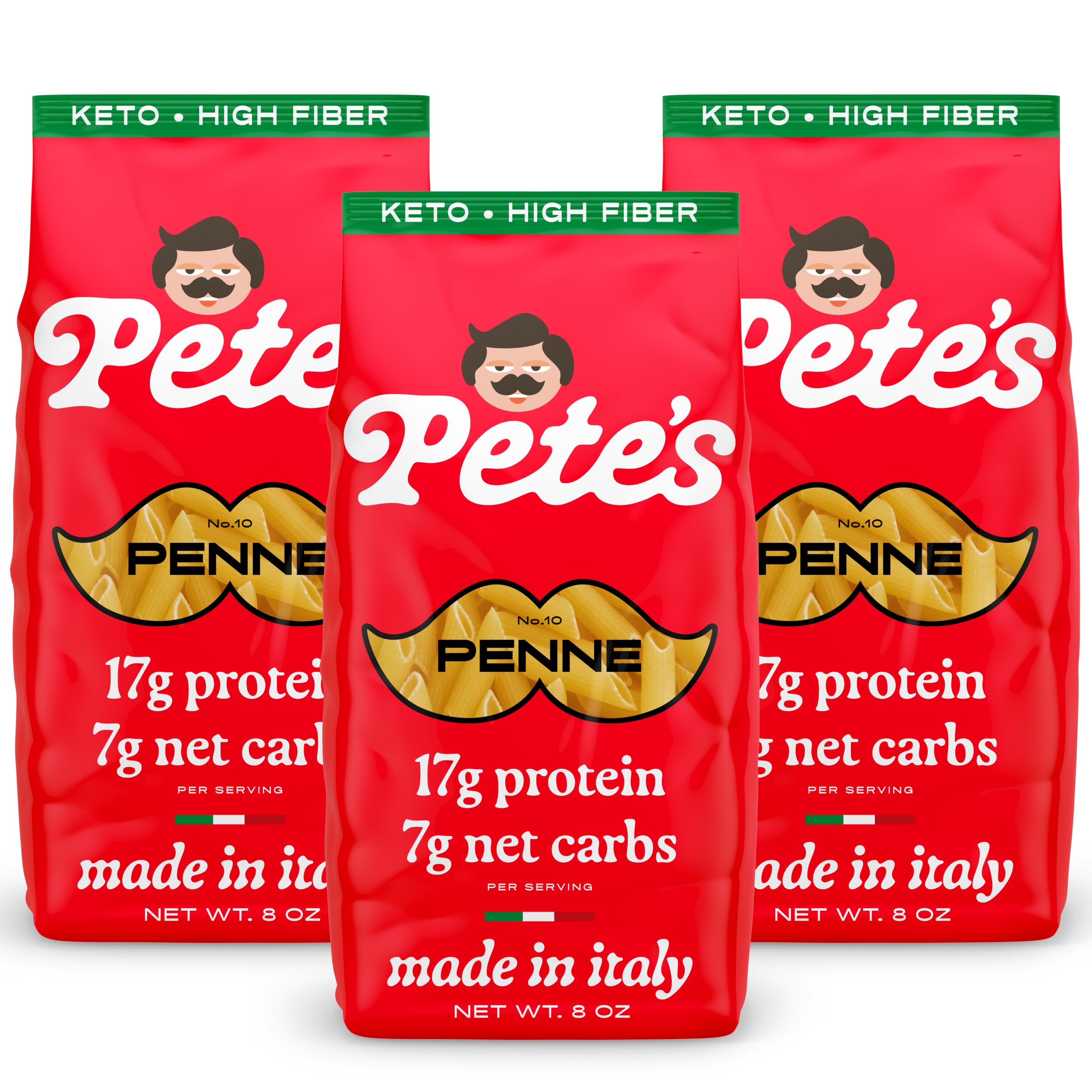 Pete's Pasta paquete frontal mostrando diseño y autenticidad