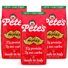 Pete's Pasta paquete frontal mostrando diseño y beneficios nutricionales