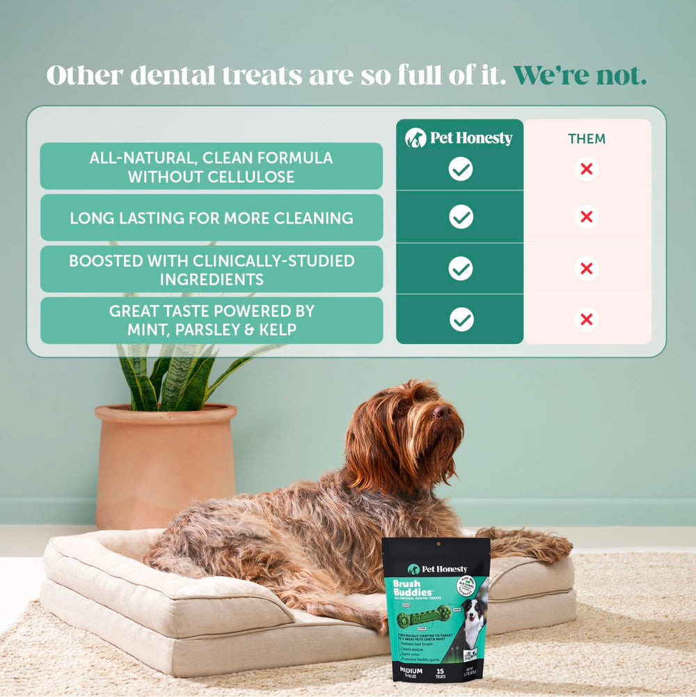 Pet Honesty packaging abierto con chews listos para usar diariamente
