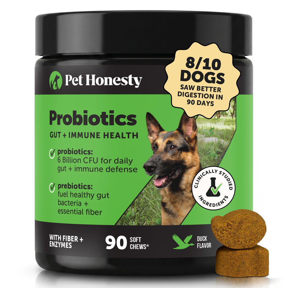 Pet Honesty paquete frontal mostrando 90 unidades y sabor pato, confianza rápida