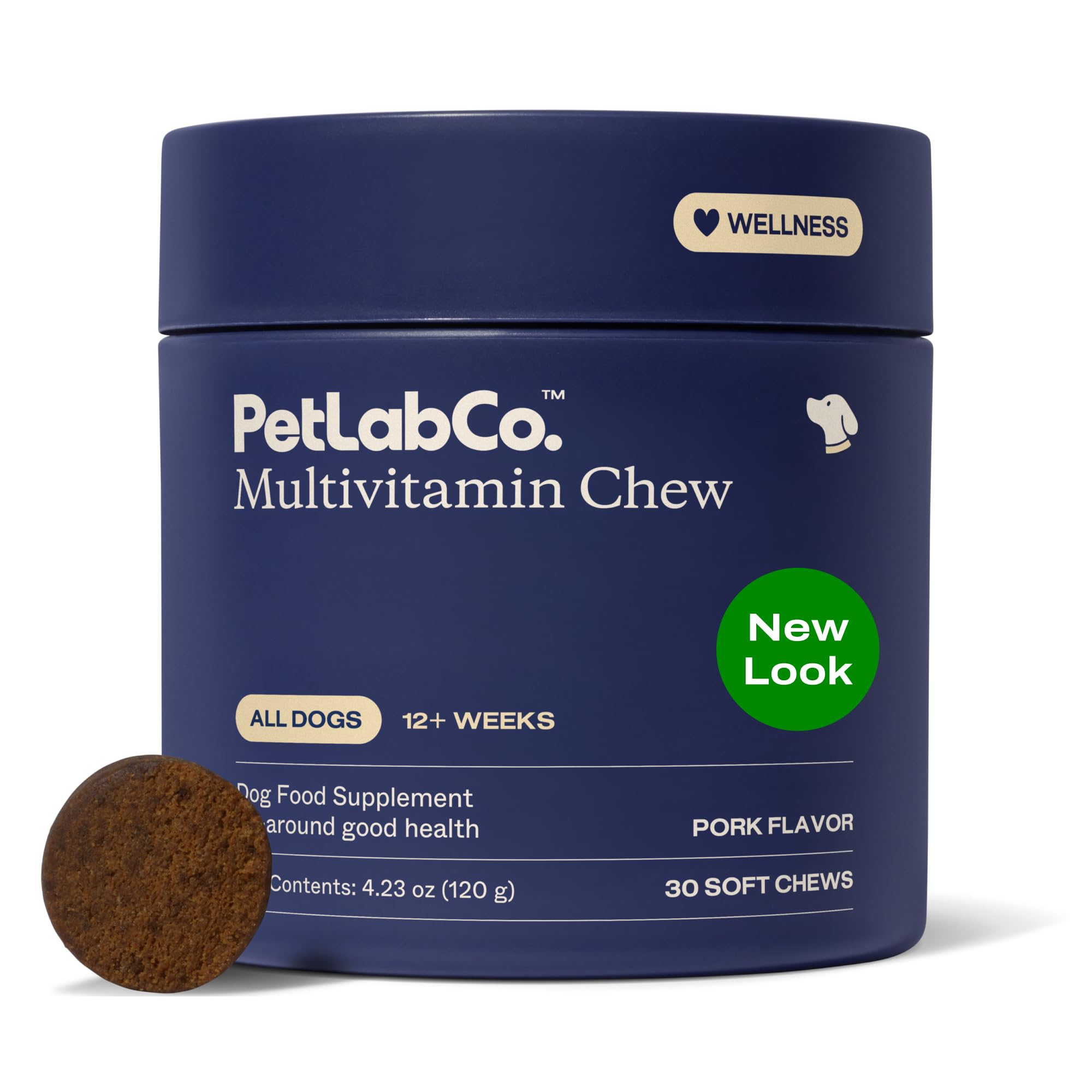PetLab Co. vista frontal del envase que muestra diseño y cantidad