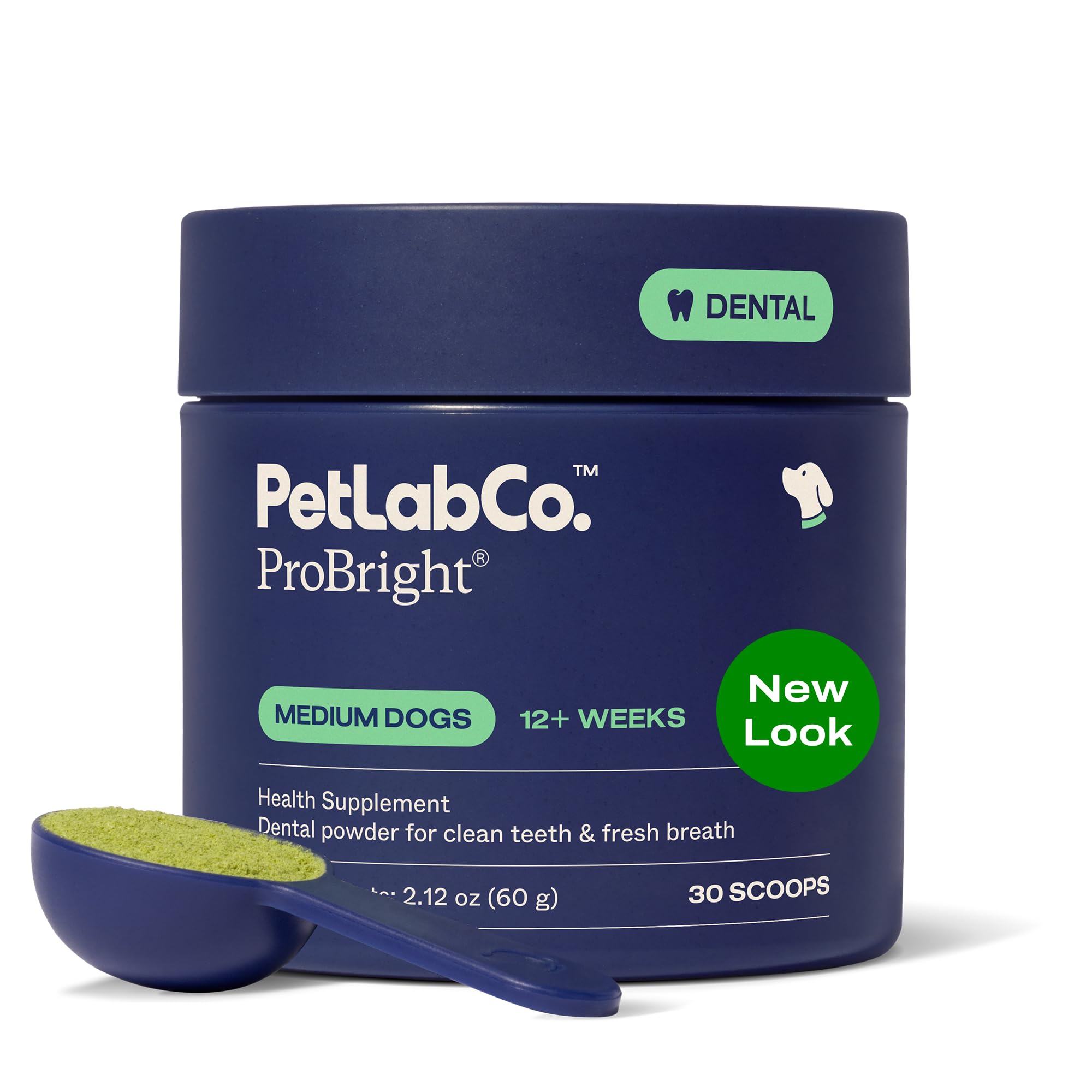 PetLab Co. frontal del envase mostrando dosis diarias y beneficios