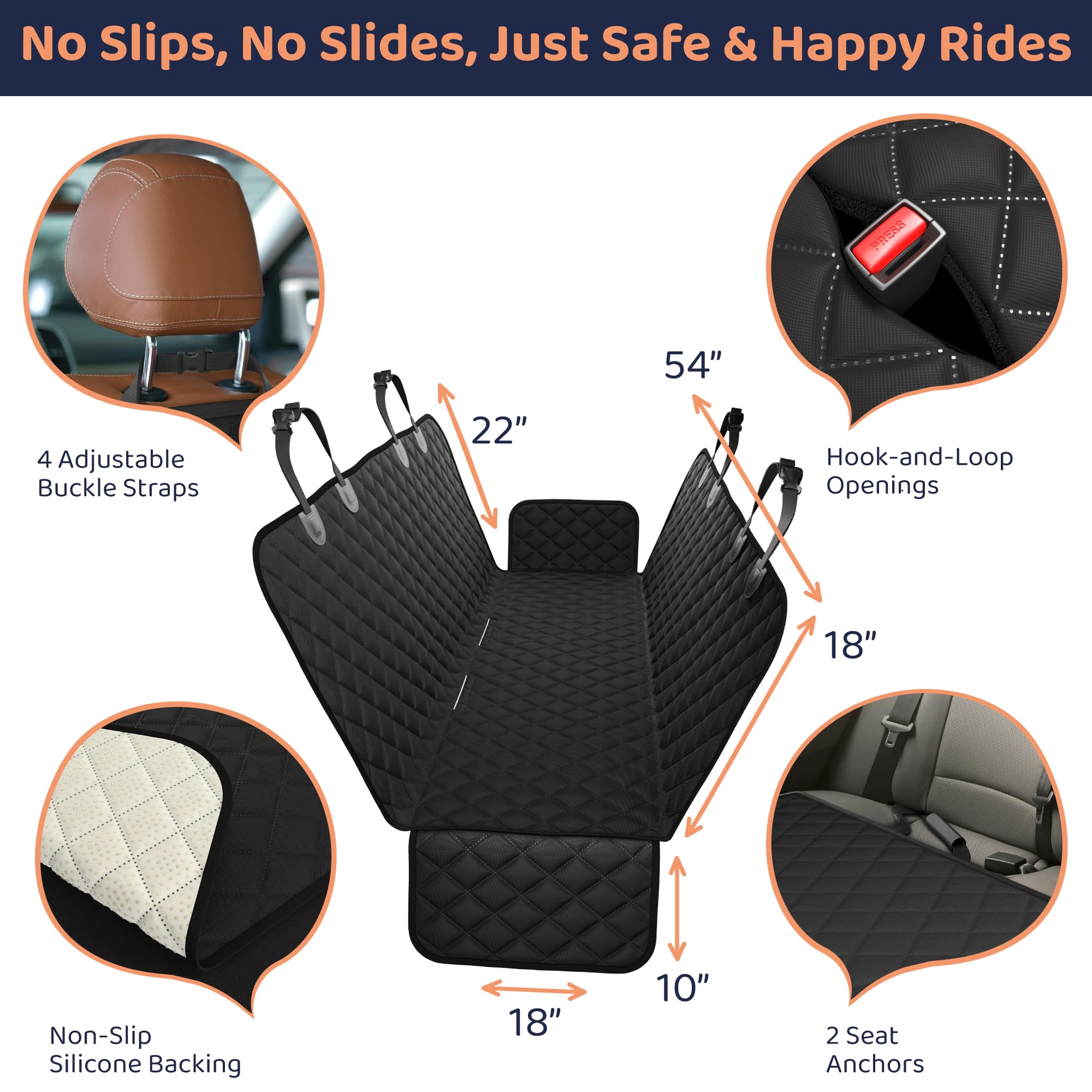 Petloox primeros planos de anclajes y hebillas que aseguran la funda al asiento