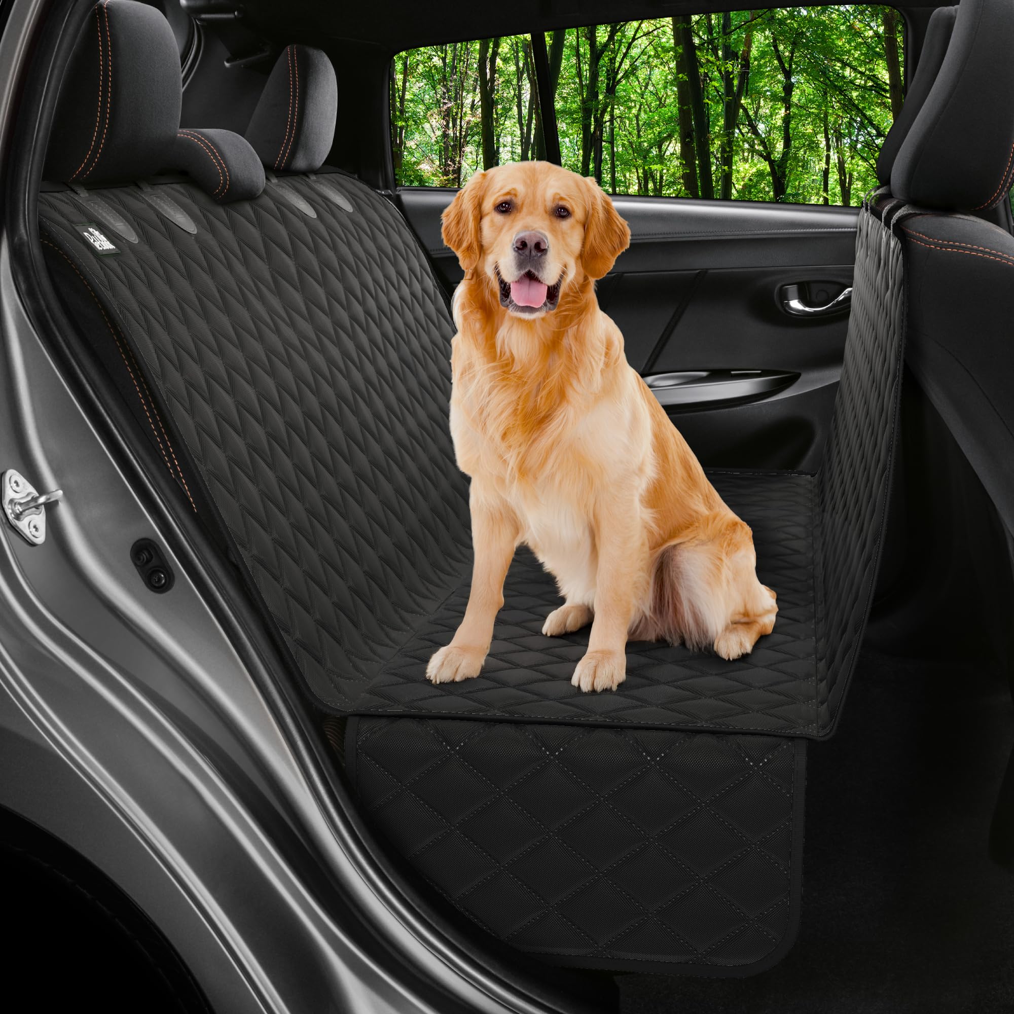 Petloox funda hamaca para asiento trasero mostrando protección completa y limpieza