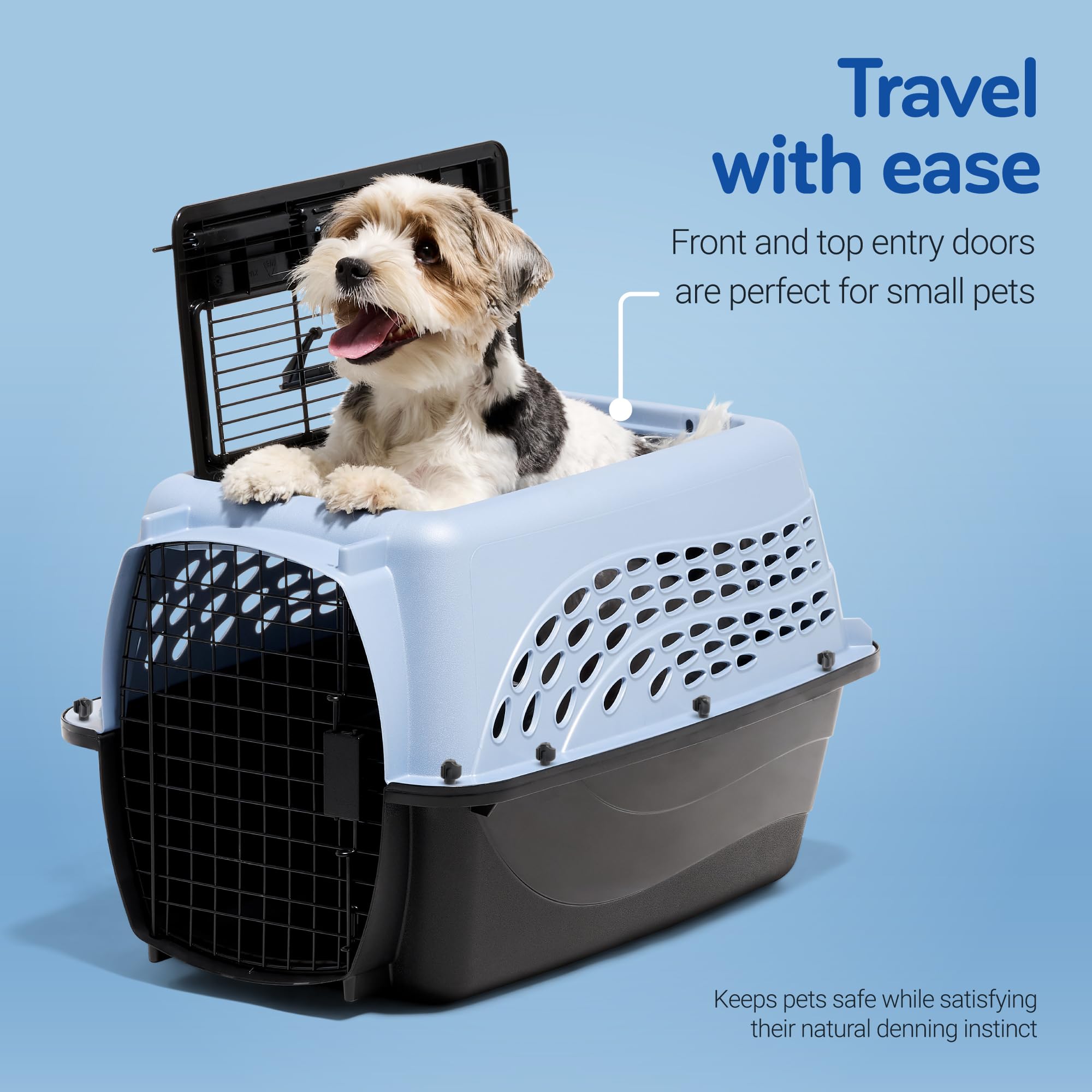 Petmate vista superior con puerta abierta para acceso fácil y manejo