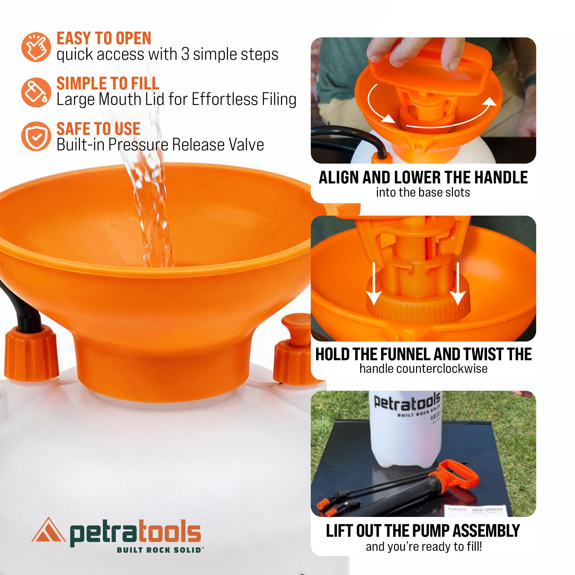 PetraTools sprayer in use in a garden bed, comfortable carry and precise application