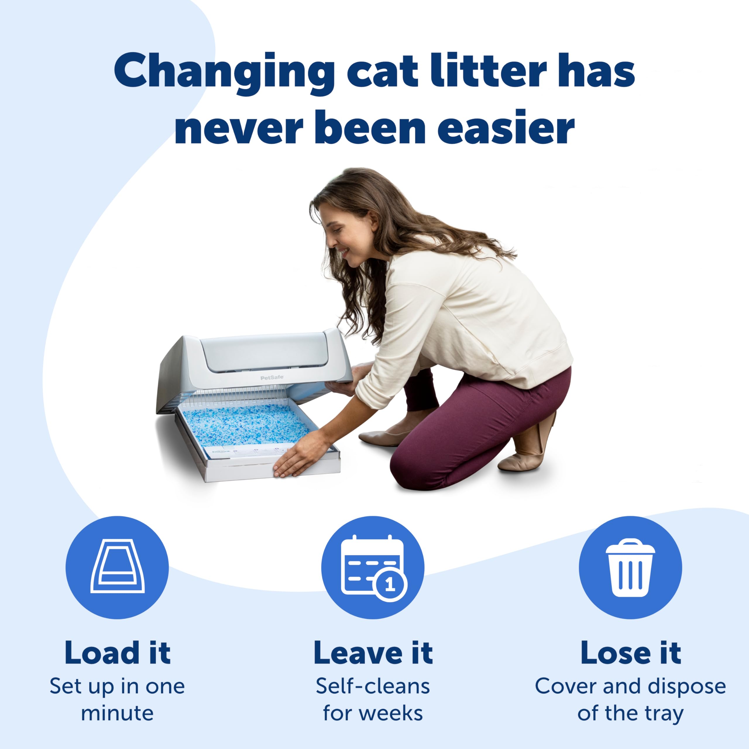 PetSafe bandeja en uso con gato dentro del Arenero ScoopFree, limpieza más fácil