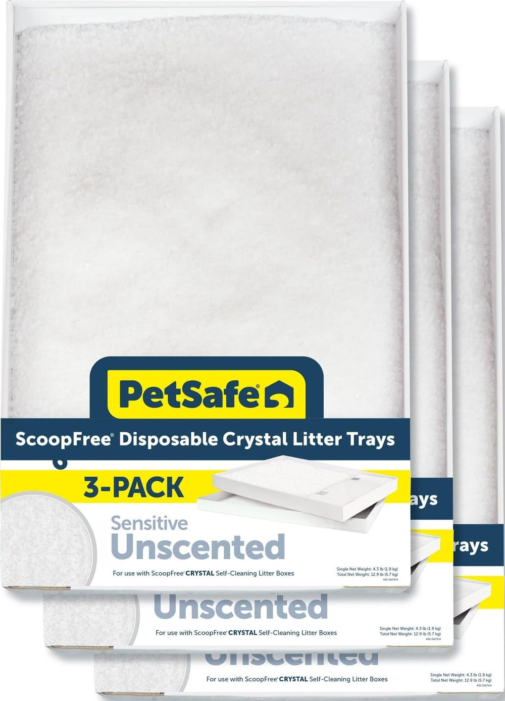 PetSafe bandeja frontal pack de 3 mostrando diseño listo para usar y ahorro de tiempo