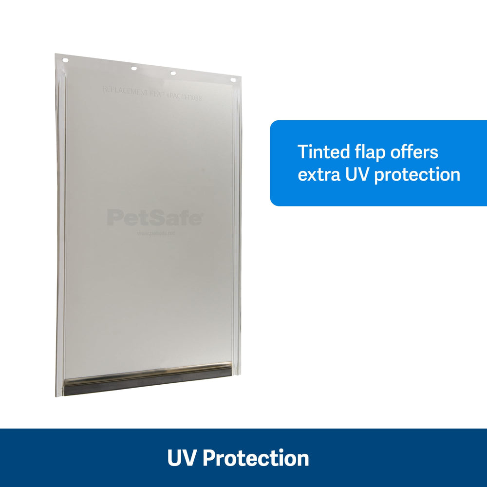 PetSafe flap next to ruler showing dimensions and correct sizing benefit