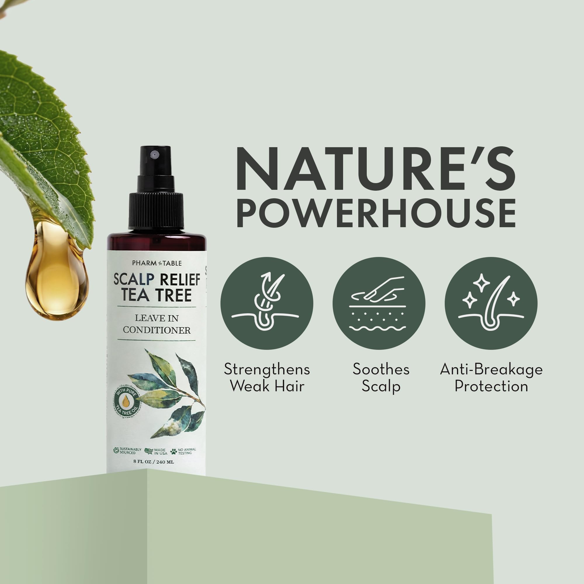 PHARM TO TABLE textura ligera del spray en mano que ilustra absorción rápida
