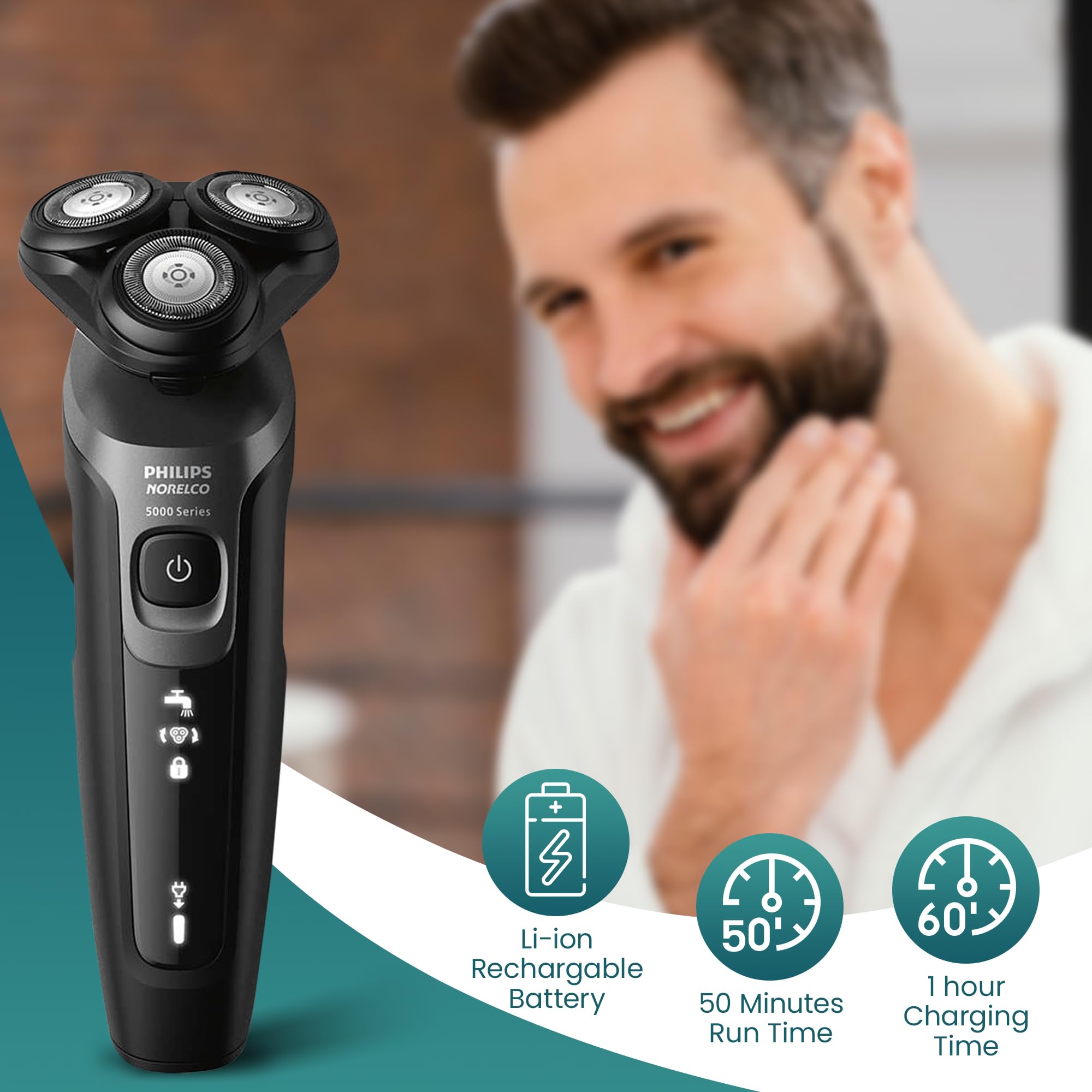 PHILIPS cabeza abierta y enjuagada mostrando limpieza fácil bajo agua