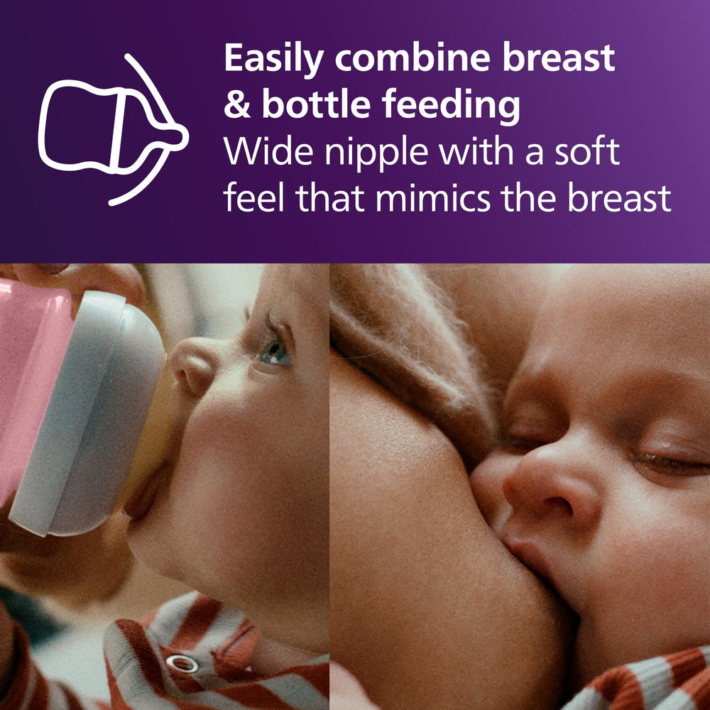 Philips Avent biberón siendo llenado con marcas de escala claras y precisas