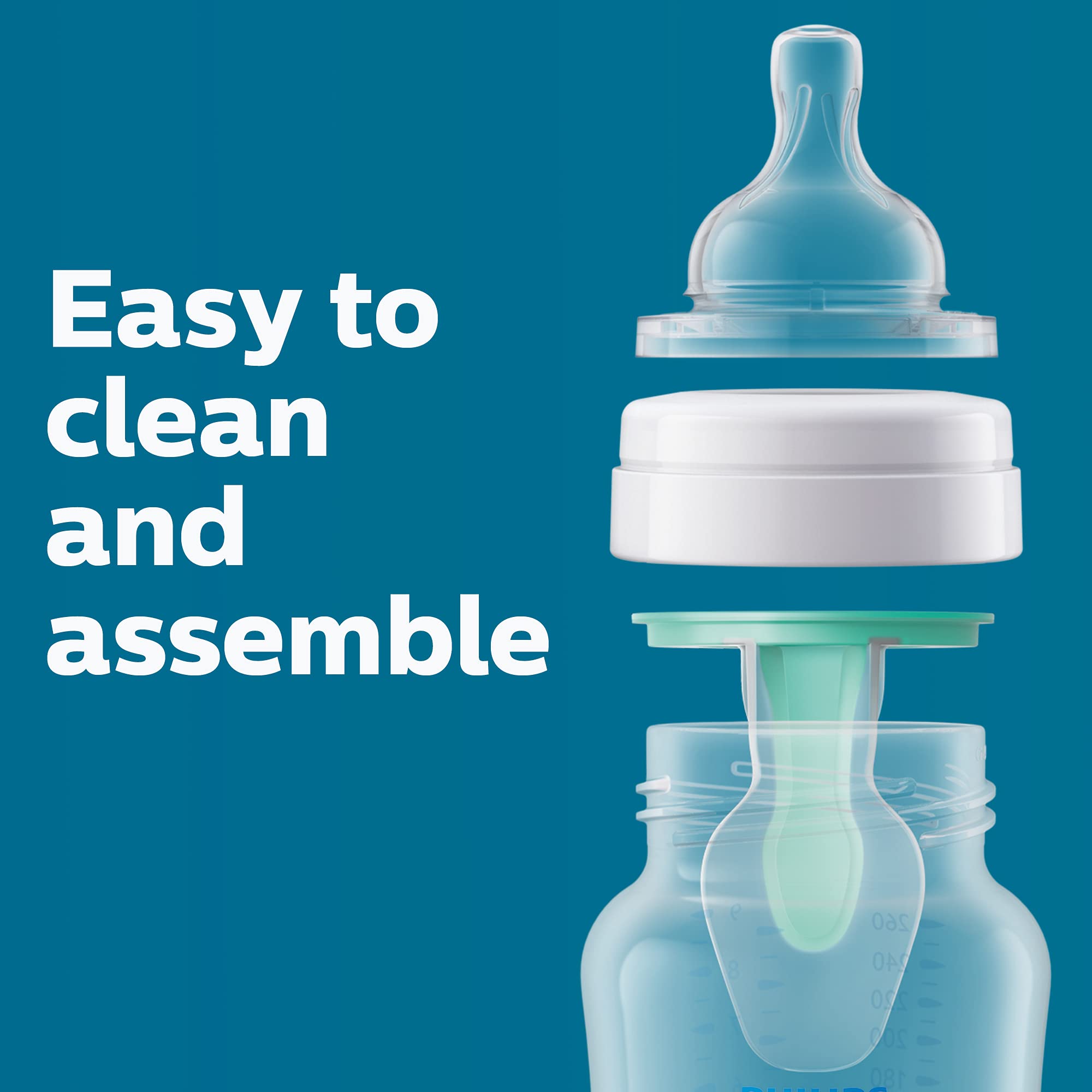 Philips Avent piezas desmontadas mostrando montaje sencillo y limpieza rápida