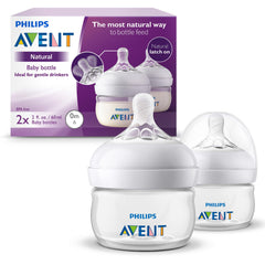Philips Avent frente del paquete mostrando dos biberones, diseño claro y beneficios
