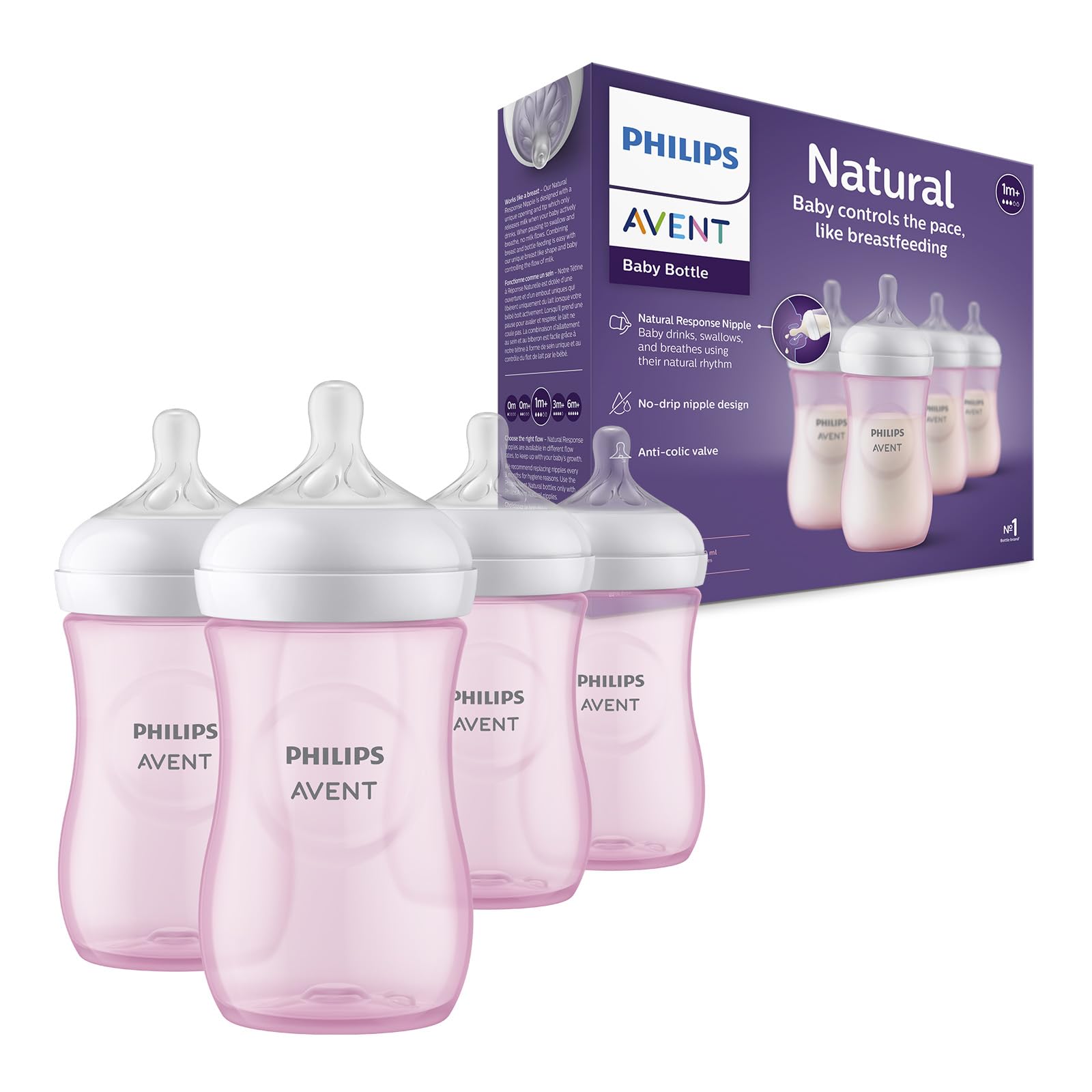 Philips Avent frontal del pack mostrando 4 biberones, ideal para ahorro