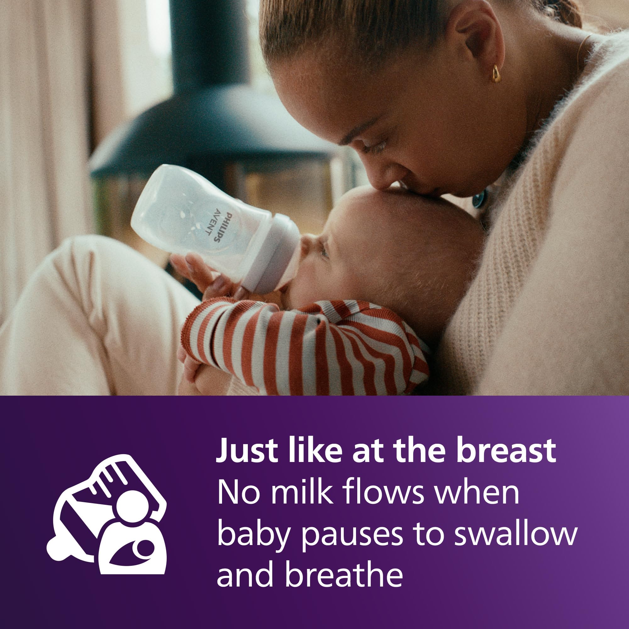Philips Avent llenando biberón con leche, medida clara y práctica