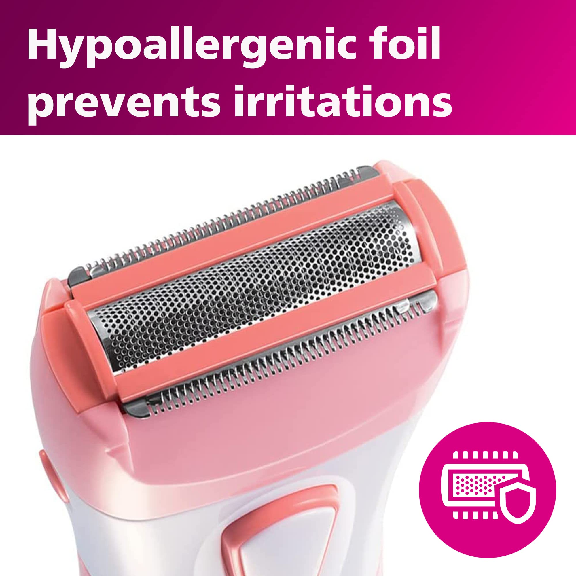 Philips Beauty afeitadora en uso en la ducha para afeitado húmedo seguro