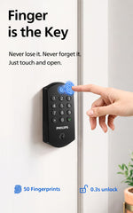 PHILIPS detalle del lector de huella ergonómico que facilita desbloqueo rápido