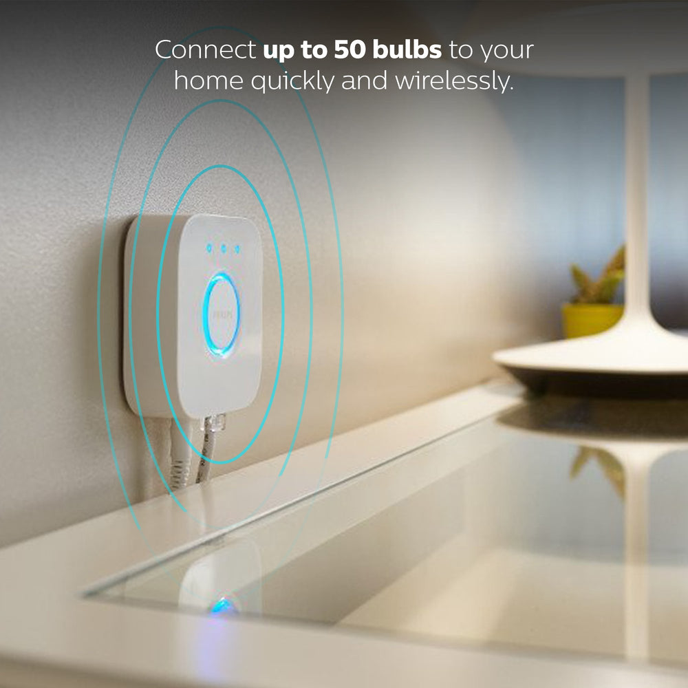 Philips Hue Bridge detalle de LED indicador que confirma conexión segura Hue