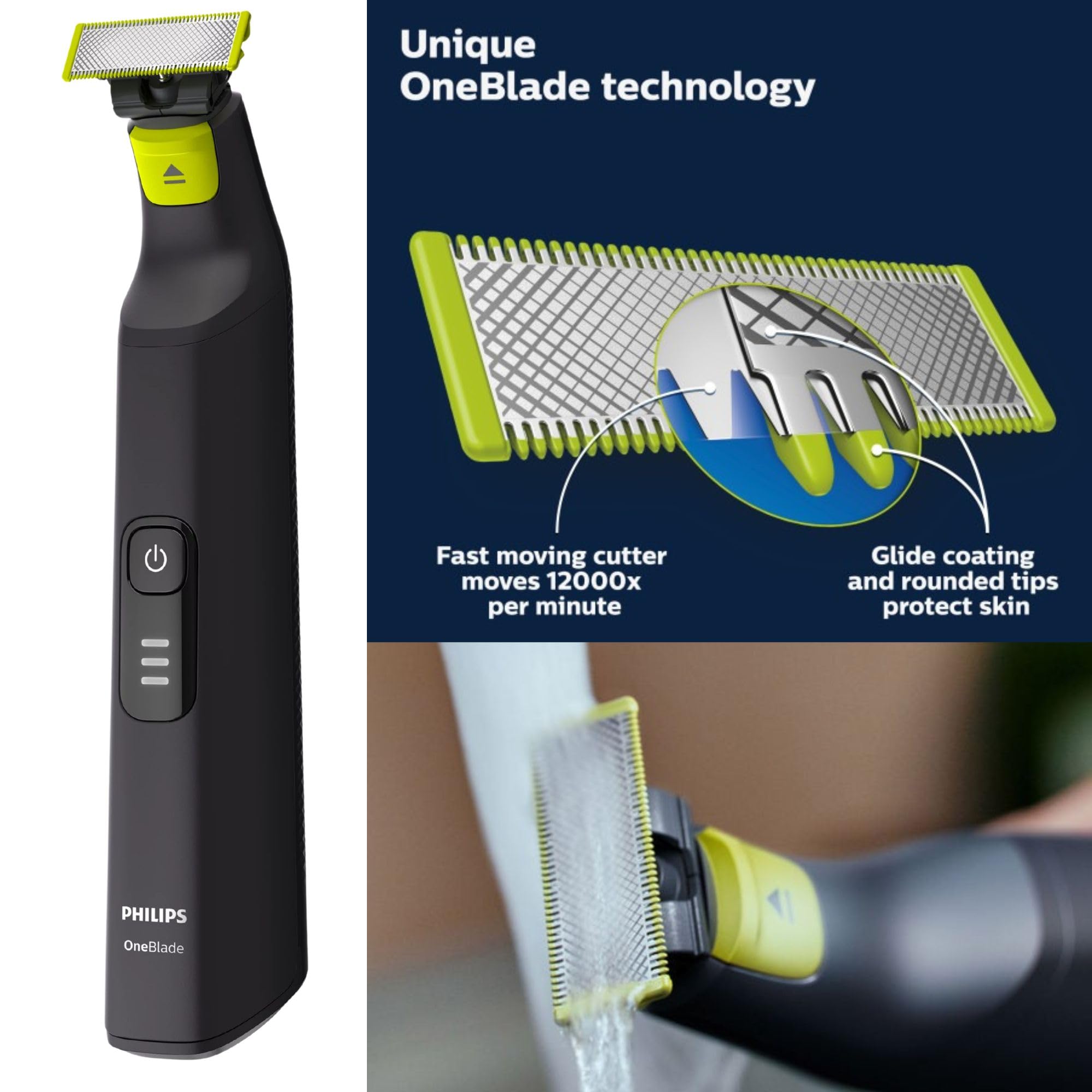 PHILIPS OneBlade Pro uso en ducha limpieza fácil y resistencia al agua