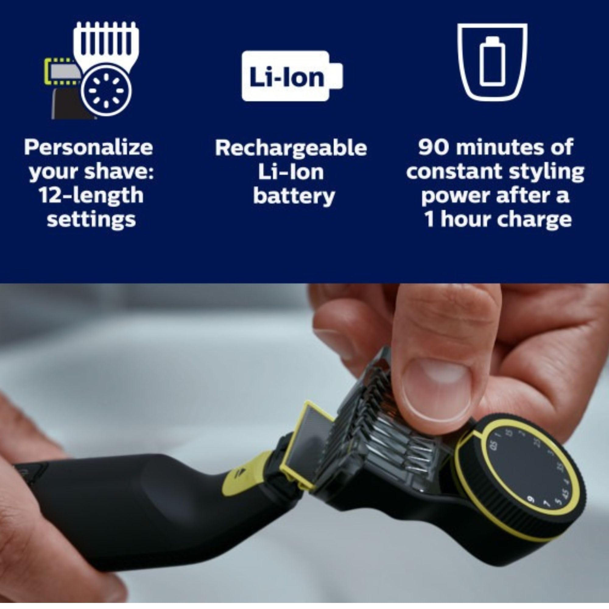 PHILIPS OneBlade Pro peine de precisión mostrando ajuste de longitudes