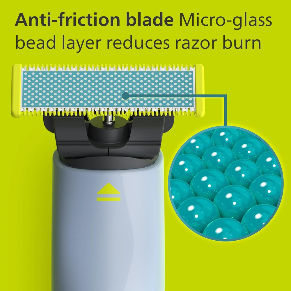 PHILIPS OneBlade detalle de la cuchilla con micro-vidrio que reduce fricción