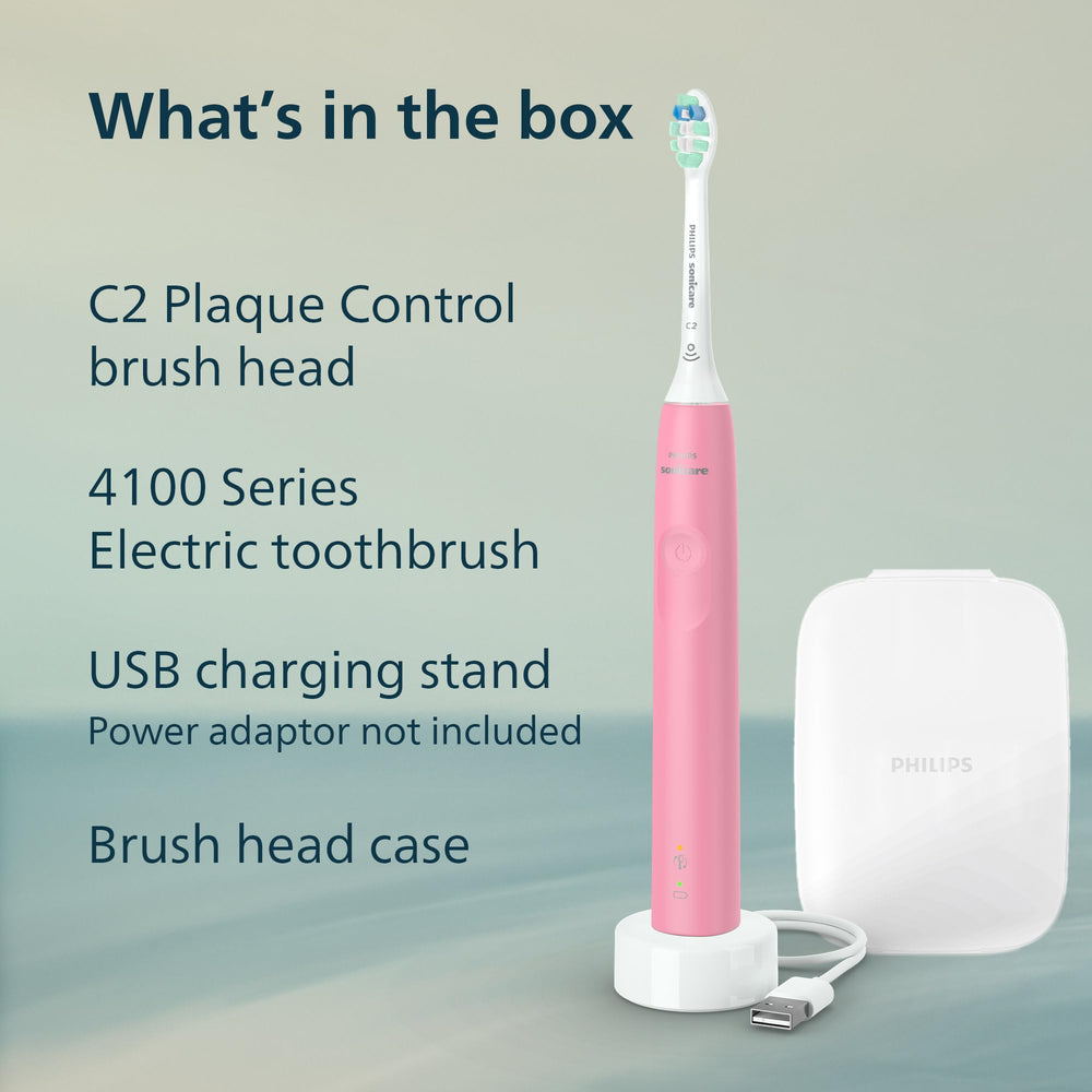 Philips Sonicare 4100 comparación de tamaño junto a un cepillo manual mostrando proporciones compactas