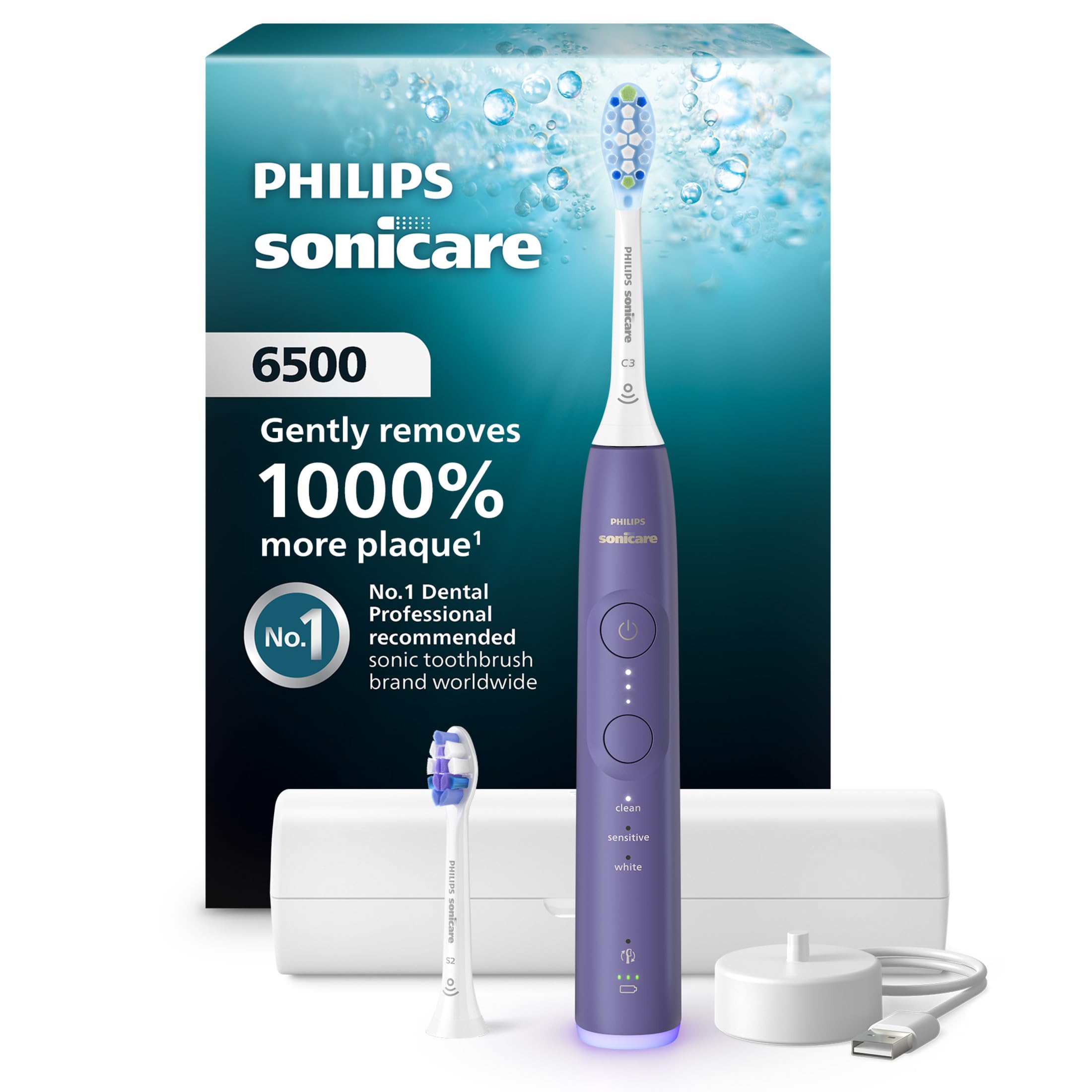 Philips Sonicare 6500 vista frontal mostrando el mango y controles para limpieza personalizada