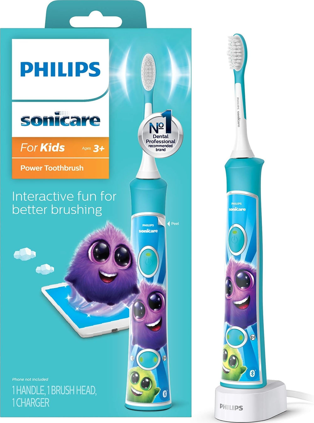 Philips Sonicare vista frontal turquesa mostrando diseño seguro y atractivo