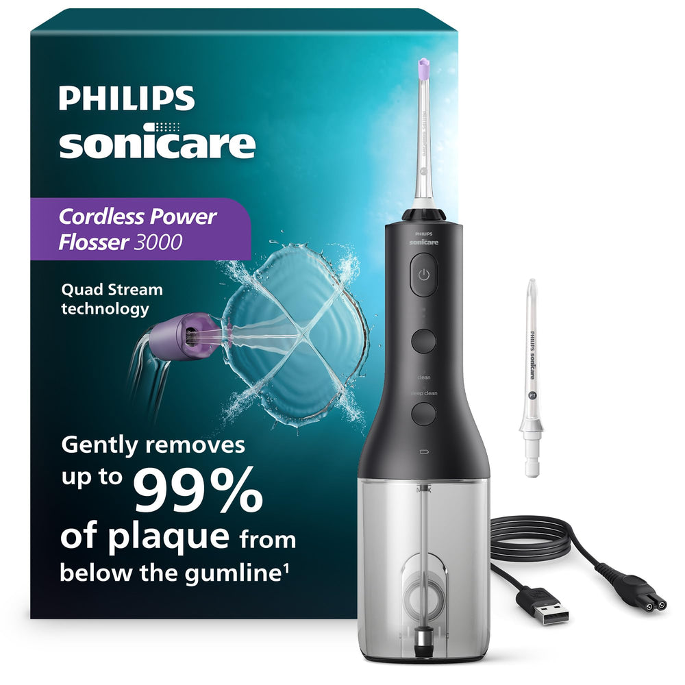Philips Sonicare vista frontal del irrigador, diseño ergonómico y agarre seguro
