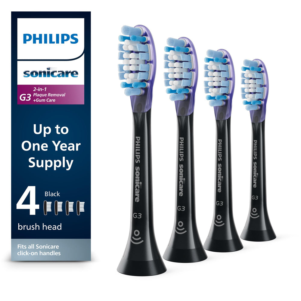 Philips Sonicare caja frontal mostrando 4 cabezales y beneficio cuidado de encías