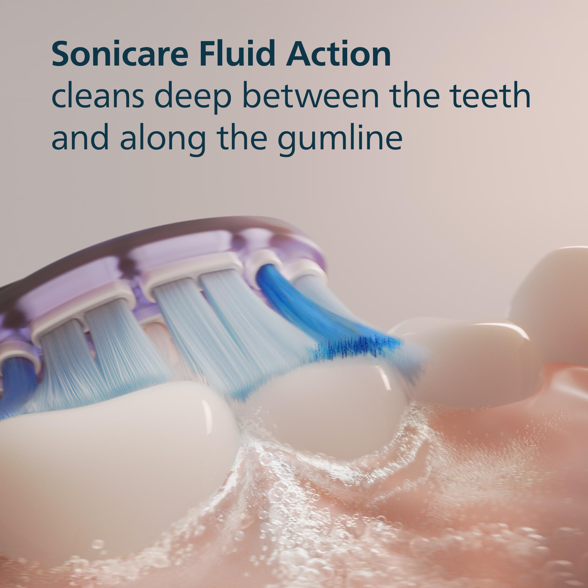 Philips Sonicare cabezal en uso mostrando limpieza suave y eficaz de encías
