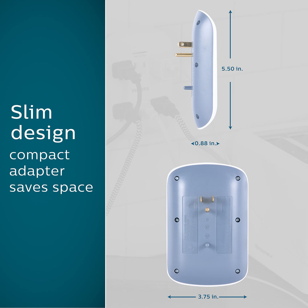 Philips protector en uso sobre un escritorio alimentando laptop y lámpara
